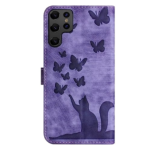 Cute Cat Case Wallet for Samsung Galaxy S22 Ultra - Leather