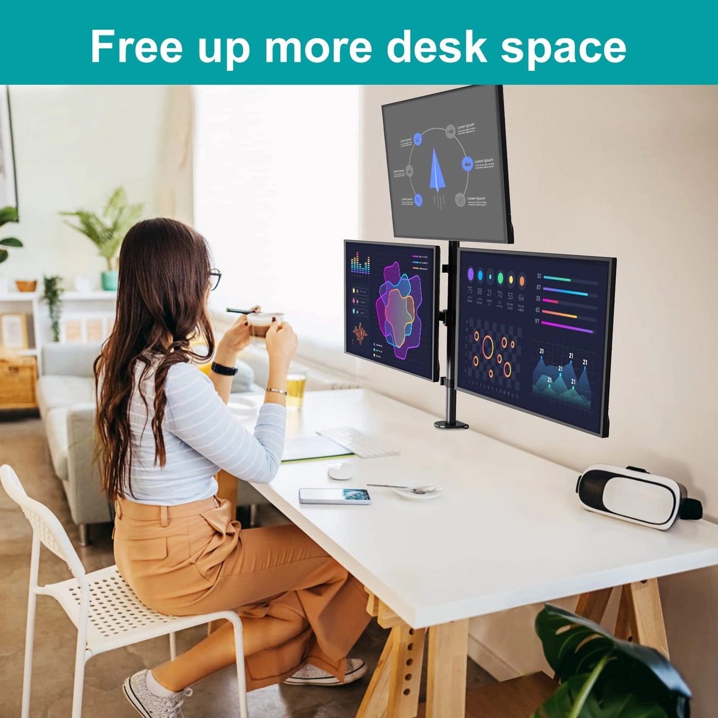 Triple Monitor Mount - 3 32 Inch 75x75mm 100x100mm