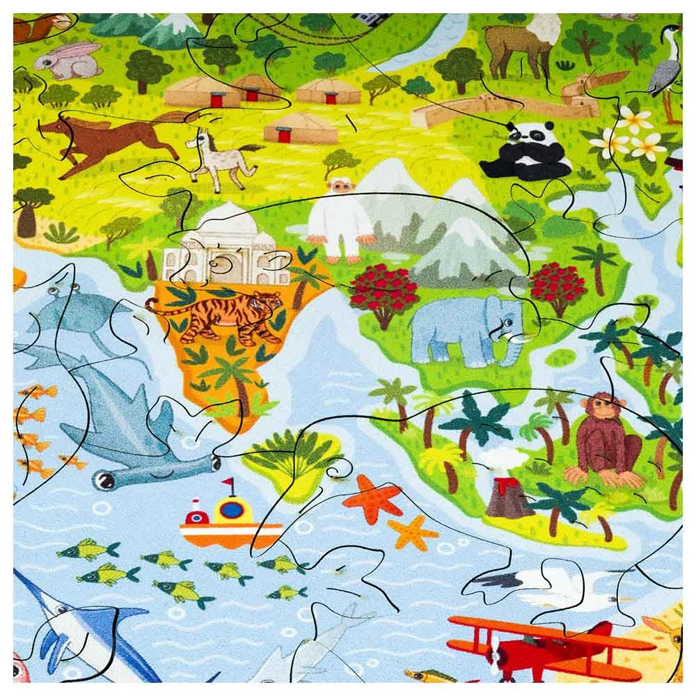 Kids World Map Wooden Puzzle (4107390-Kids_World_Map_100) - 100 pcs