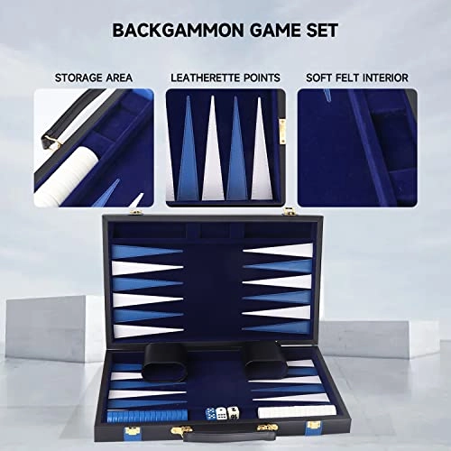 Backgammon Set - Leather-black&blue Medium