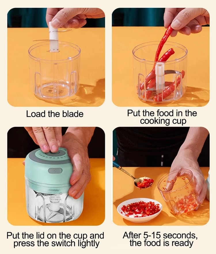 Electric Food Chopper - 100ml USB rechargeable + 9in1 Vegetable Shredder Bowl