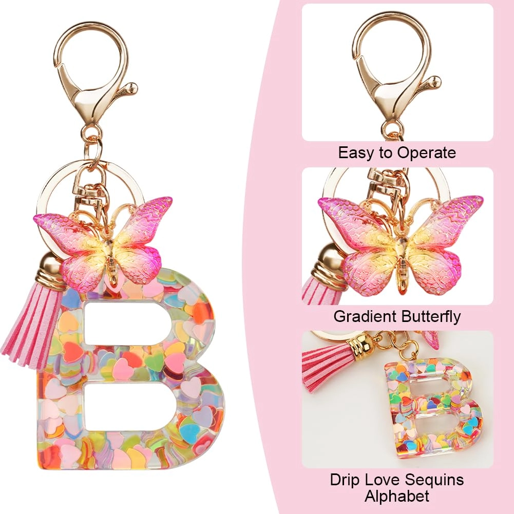 Initial Letter Keychain - Butterfly