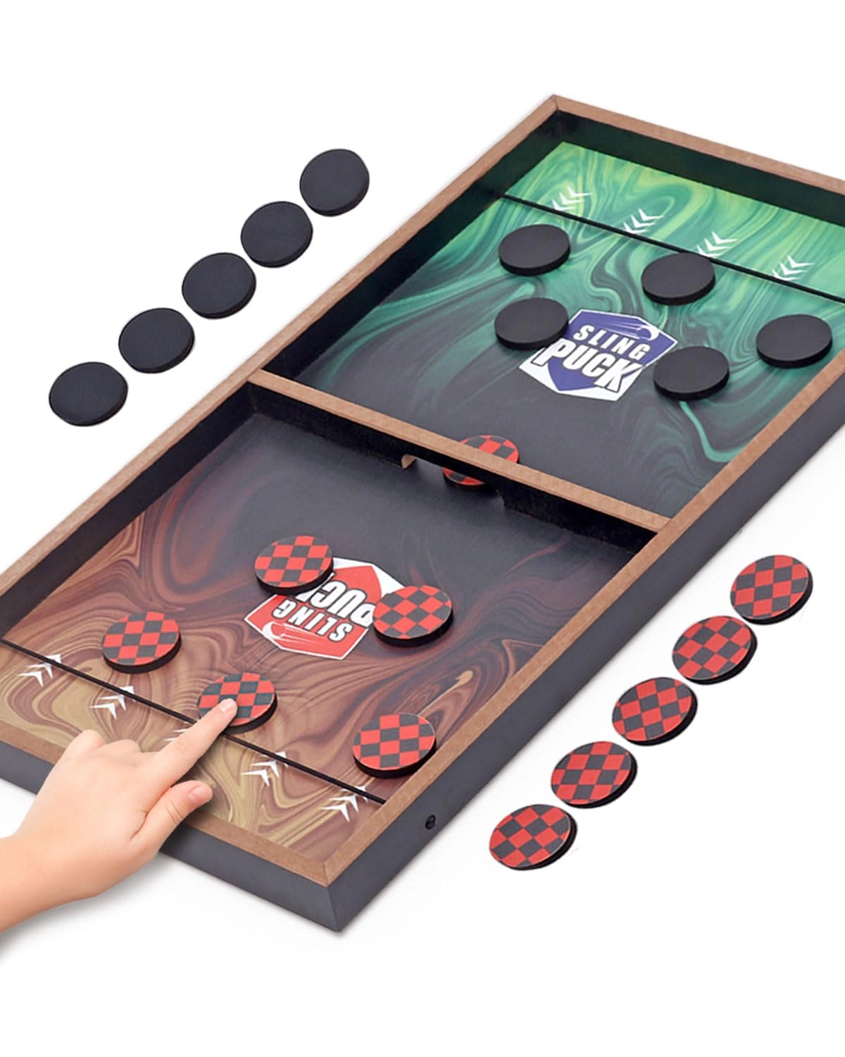 Play Nation 3-in-1 Wooden Board Game - Sling Puck Ludo Snakes & Ladders