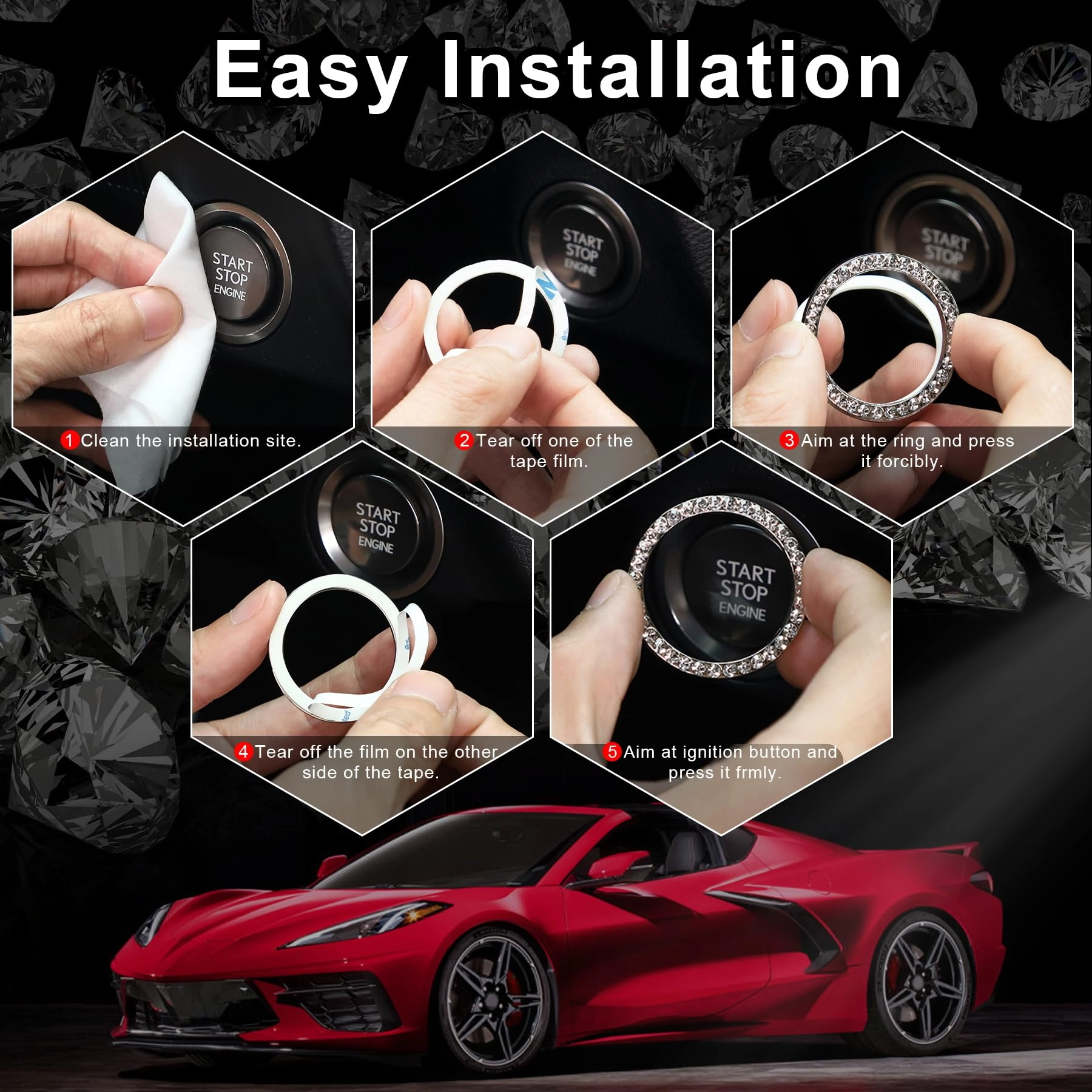 Crystal Combinatorial Rhinestone Engine Start Decoration Ring
