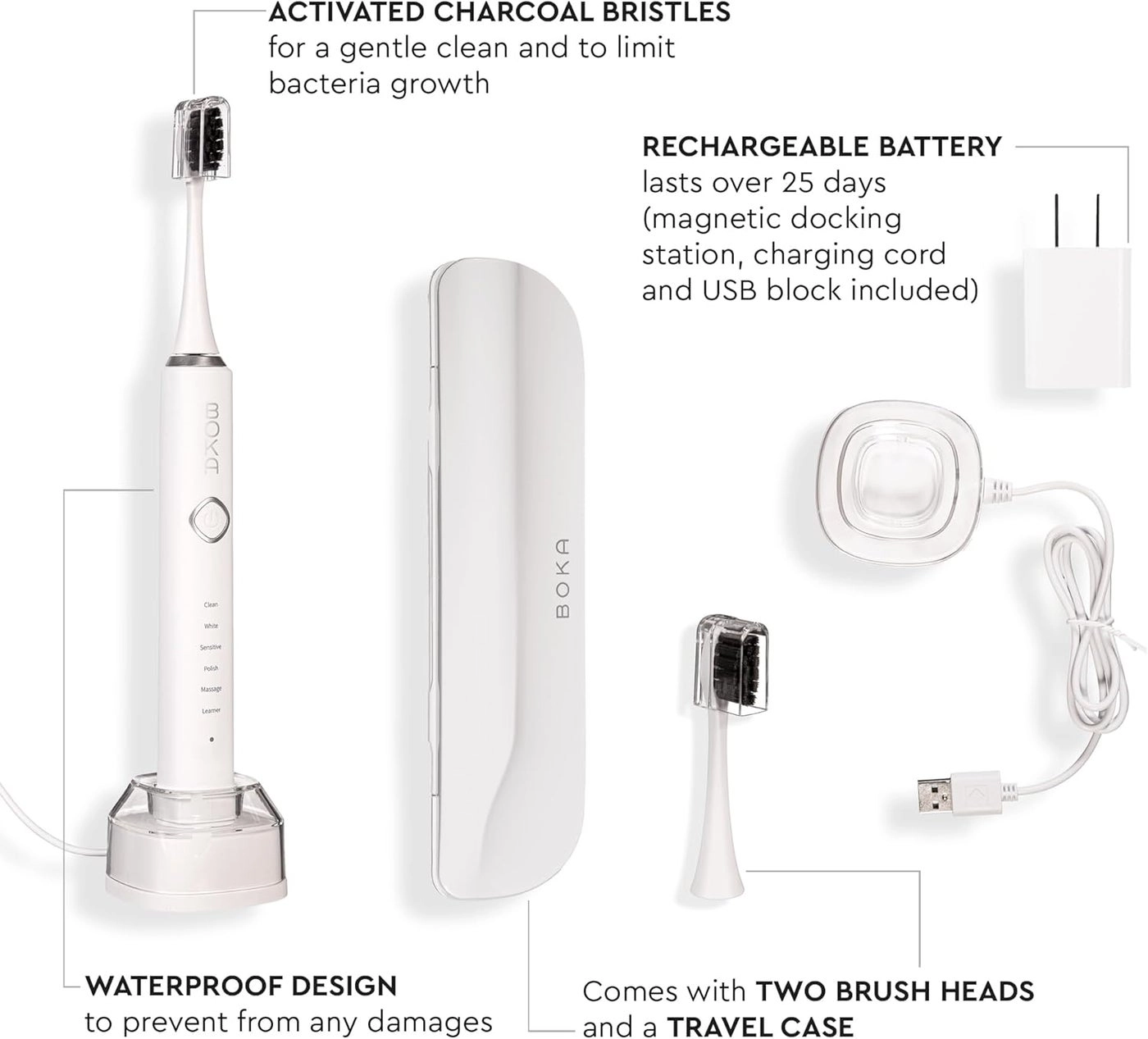 30 Electric Toothbrush - 2 Heads Rechargeable Sonic