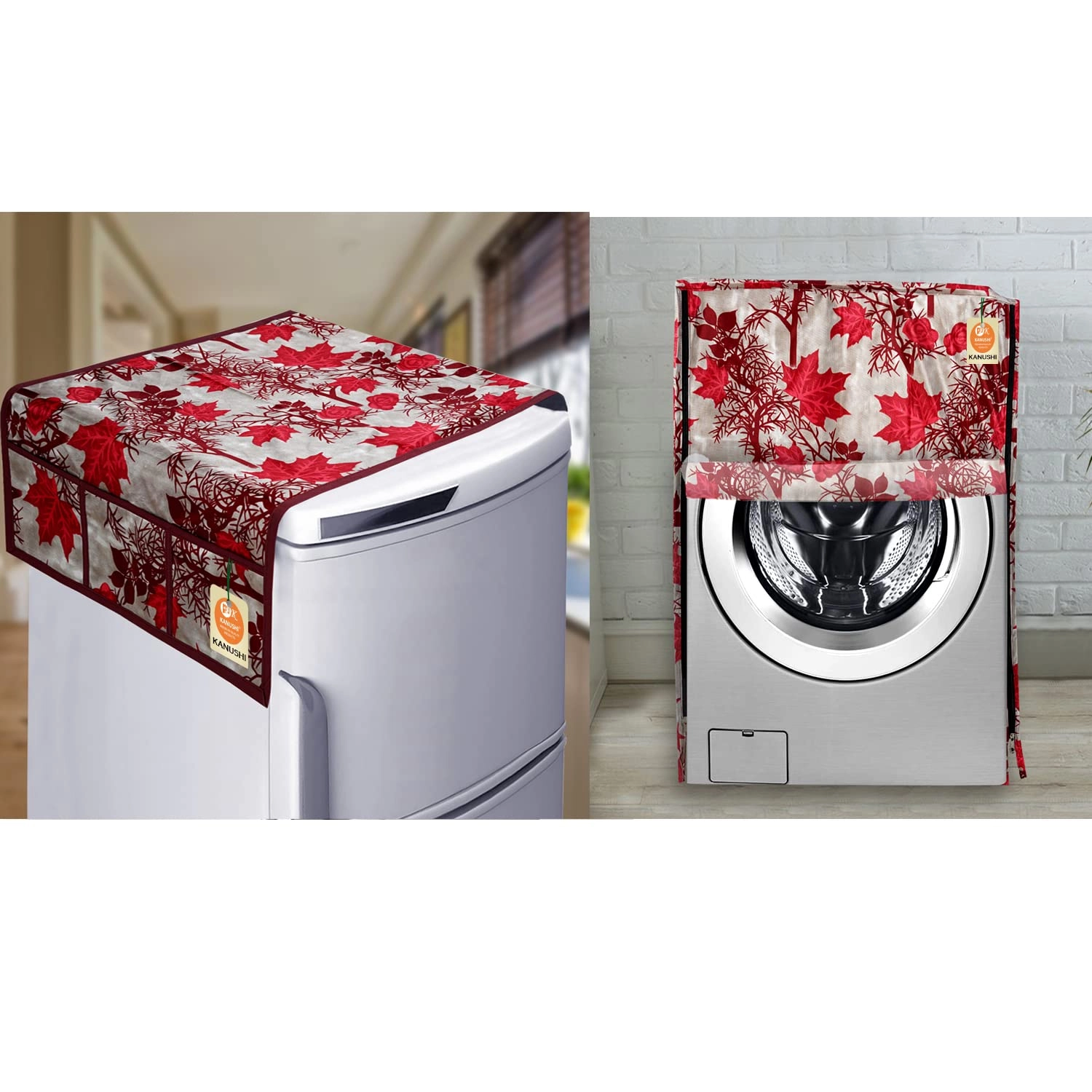 KANUSHI Front Load Automatic Washing Machine Cover - MAROON 6 kg 6.5 kg 7 kg 7.5 kg + Fridge Cover - 39x21 Inches