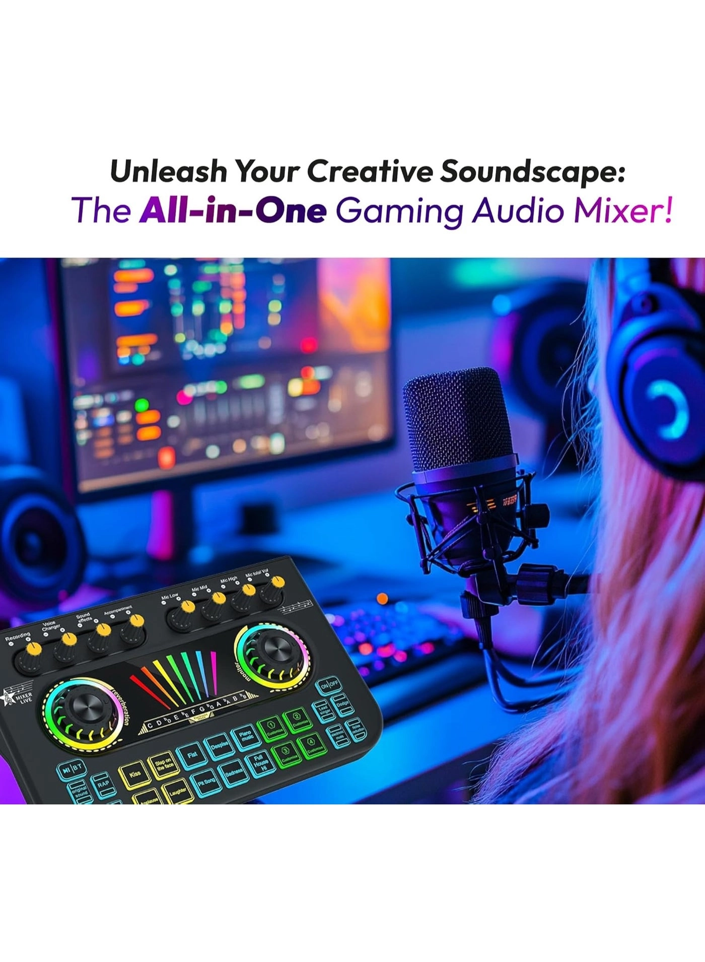 Gaming Audio Mixer Sound Board - Professional RGB Voice Changer