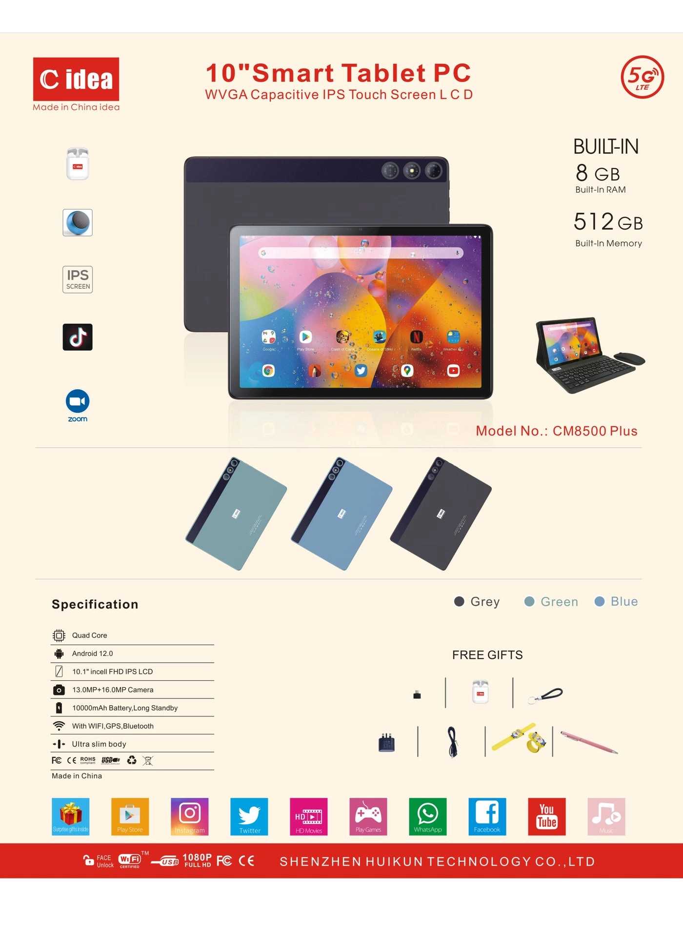 Smart Tablet PC - 512GB 10.1"