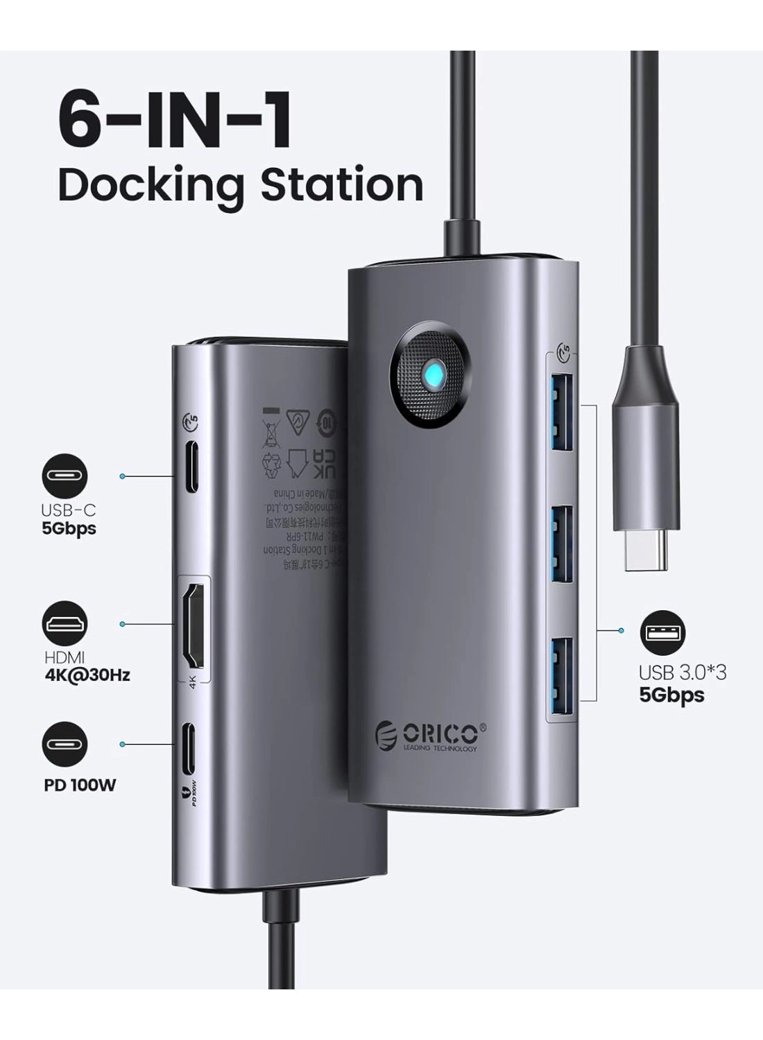 USB C Docking Station - 6-in-1 4K HDMI 100W PD