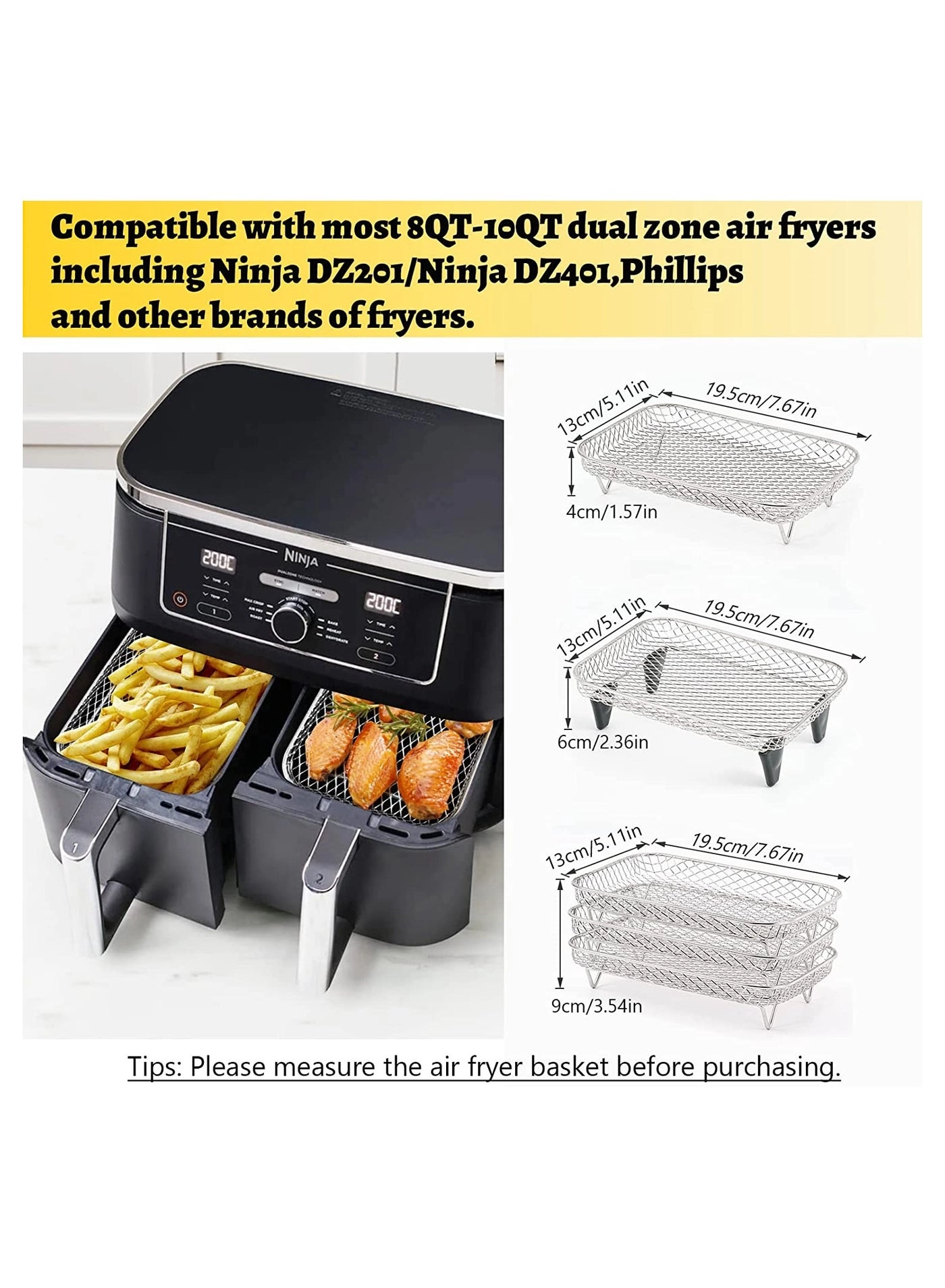 Air Fryer Rack - Stainless Steel 3 Pcs