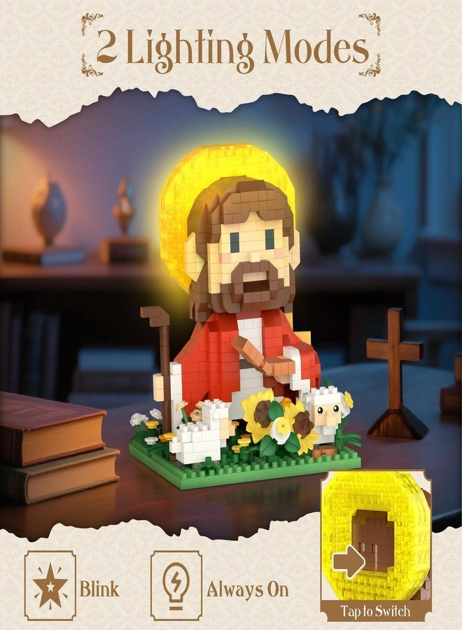 Jesus and Flowers Building Set - Little Jesus Figurines LED Halo