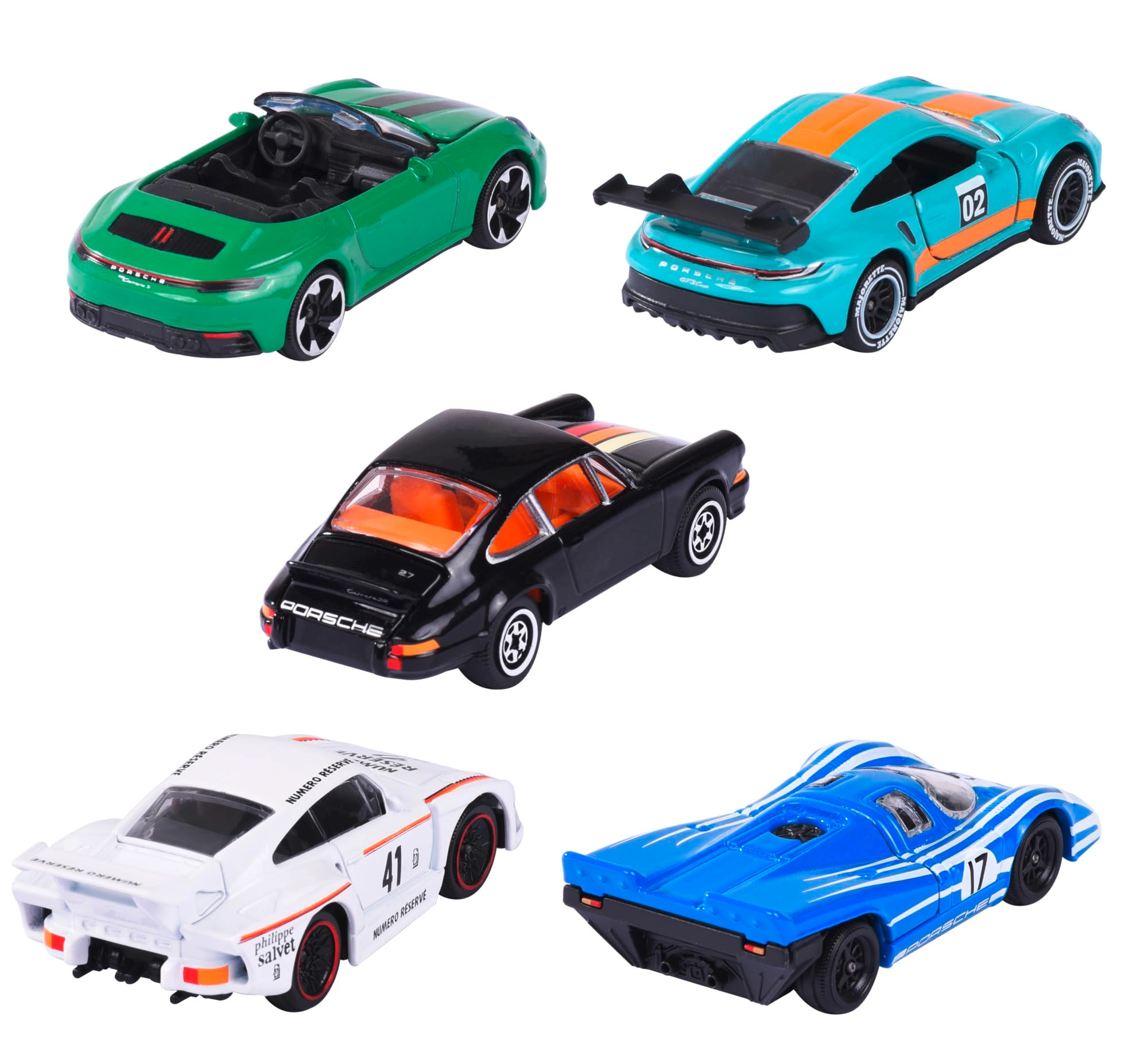 Porsche 917 + Porsche 911 Carrera RS 2.7 + Porsche 911 Carrera S Cabriolet + Porsche 935 K3 + Porsche 911 GT3 Cup (992) - 1:64 5pcs