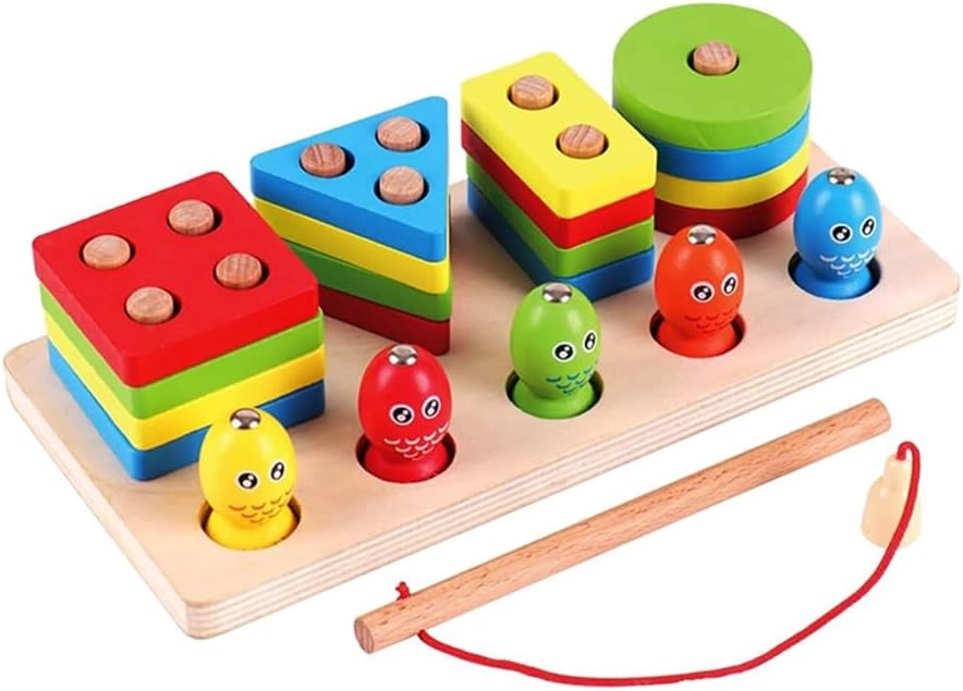 Smart Fitter Magnetic Wooden Fishing Game - Montessori Shape Sorting Color Matching