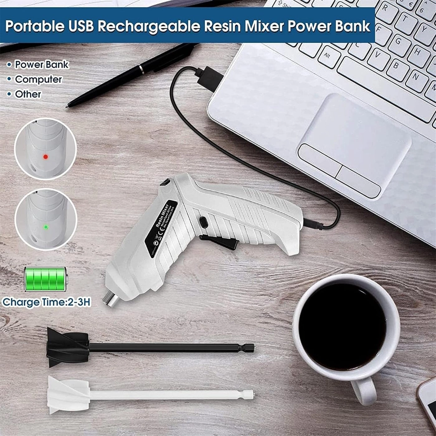 Resin Mixer - Rechargeable Handheld 2 Paddles