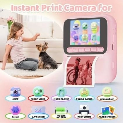 Kids Digital Camera - Instant Thermal Printer 4800W 1080p