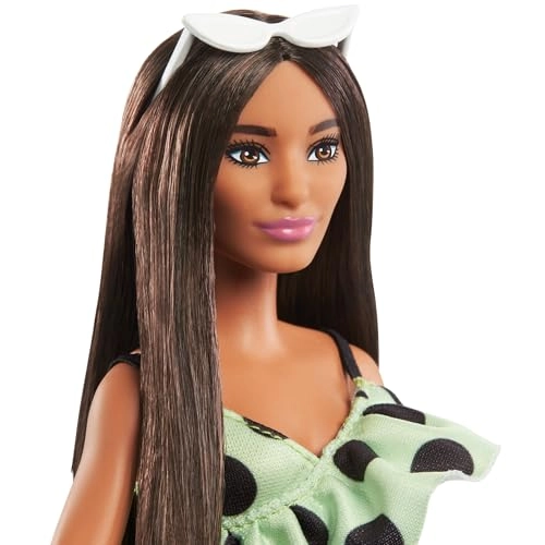 Barbie Fashionistas - Long Straight Brown Hair Polka Dot Romper Ages 3+