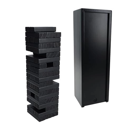 WE Games Tumble Tower - Wooden Block Stacking Party Game Includes Storage Case