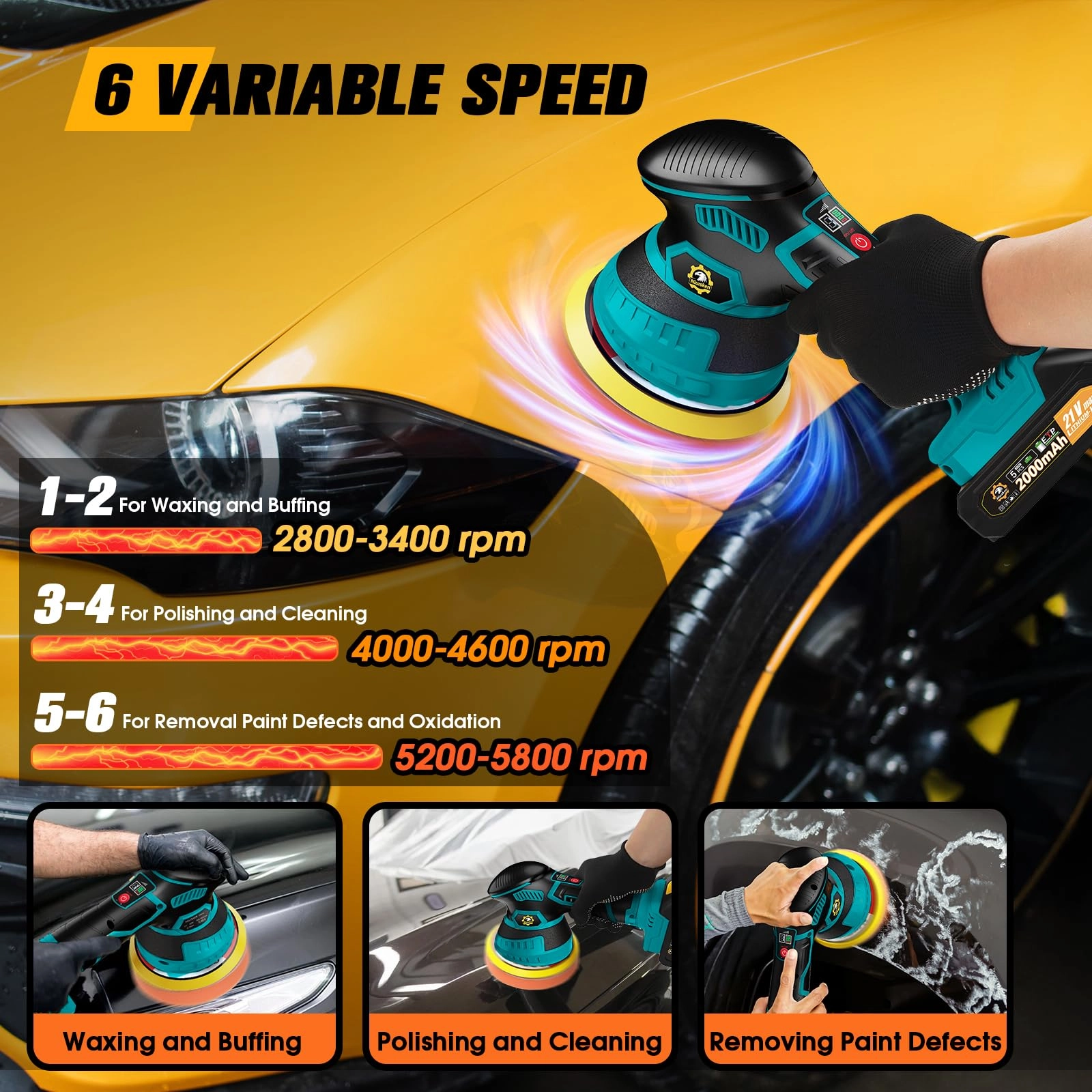 Cordless Car Buffer Polisher - 5'' 6''