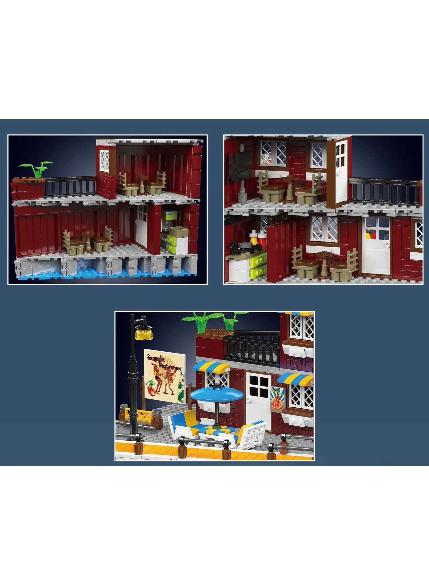 Mini Beachfront Hotel Building Kit, Fishing Boat Set Miniature Dock Hut (10143) - ABS 8+ Years