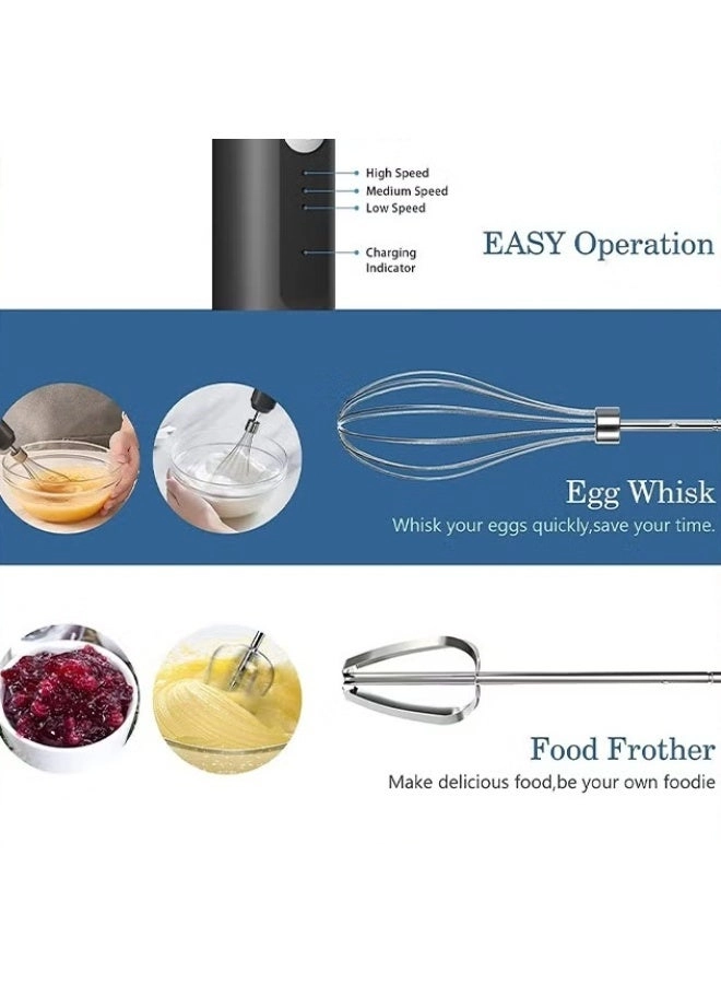 Cordless Hand Mixer - USB Rechargeable 3-speed 304 Stainless Steel