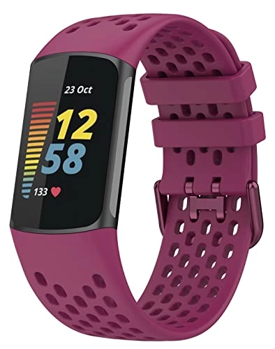 Watch Band for Fitbit Charge 5 - Silicone Stainless Steel Buckle Coral Red