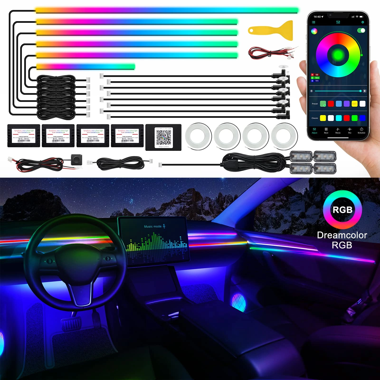 maodaner Acrylic Interior Car LED Strip Light - 175 inches