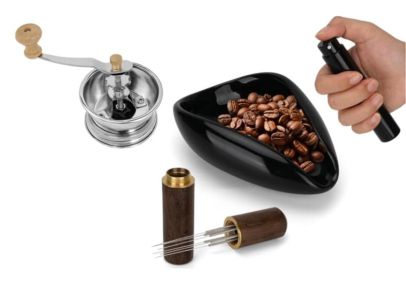 plus tard Coffee Bean Dosing Cup + RDT Spray Bottle + Coffee Grinder Lid for Mason Jar + Espresso Stirrer Tool