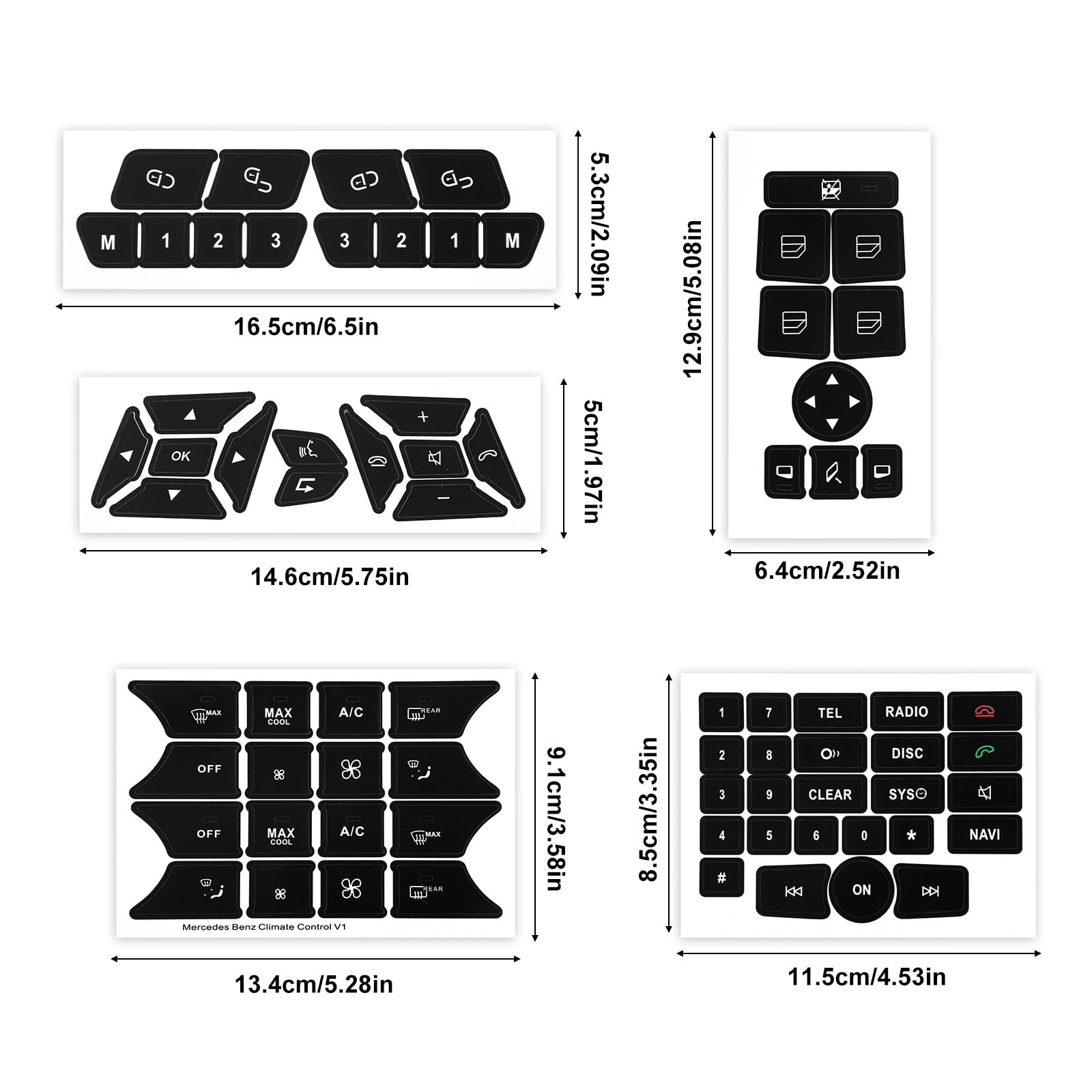 Dashboard Button Stickers - 5pcs Black PVC