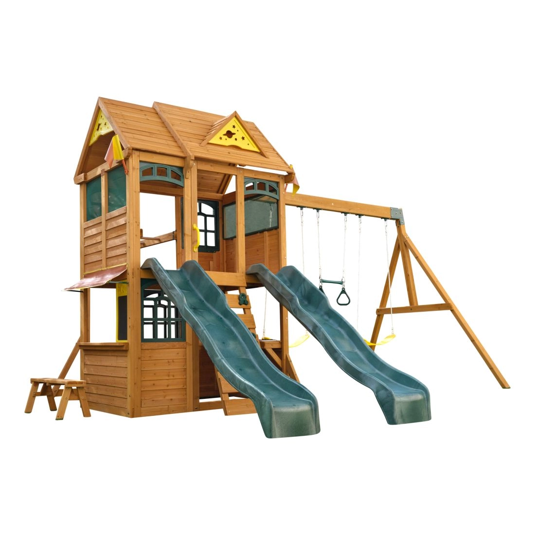 KidKraft Overland Heights - Double wave slides 2 belt swings 110 lbs.