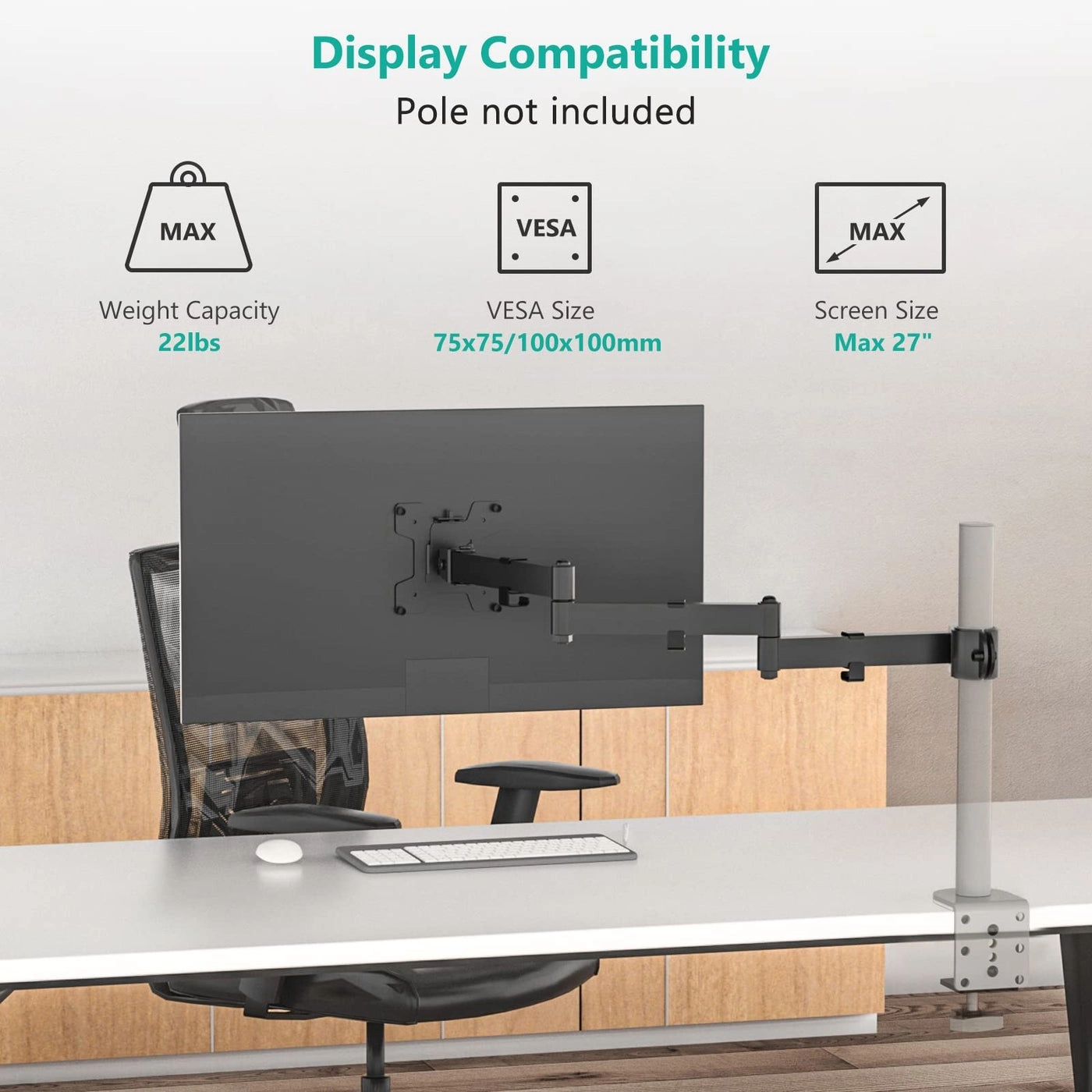 Gas Spring Desk Mount - 35 inch VESA 75 and 100