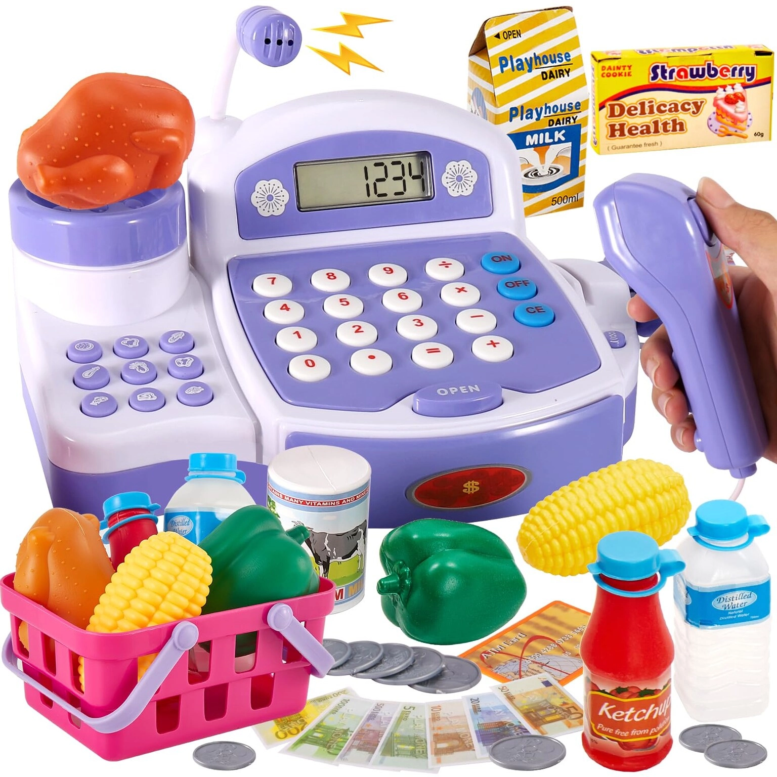 buyger Toy Cash Register - Real Calculator Light and Sound Scanner Microphone
