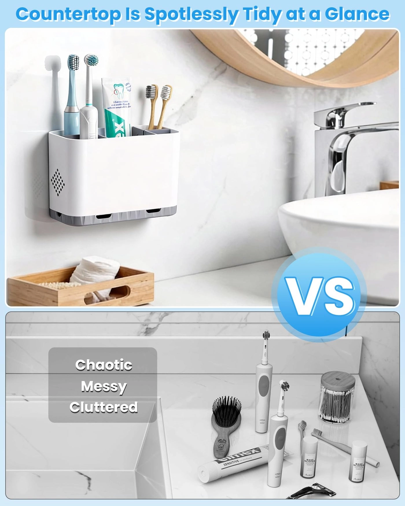 Toothbrush and Toothpaste Holders - Countertop Detachable 5 Slots