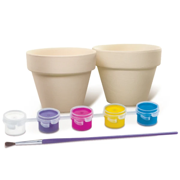 KidzMaker Paint Your Own Terracotta Flower Pots Craft Kit - 2 Pots Multicolor