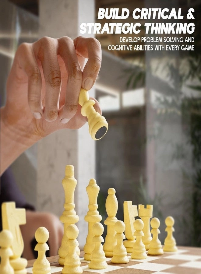 Wooden Magnetic Chess Board Set - Compact & Foldable Inbuilt Storage Anti Scratch Surface