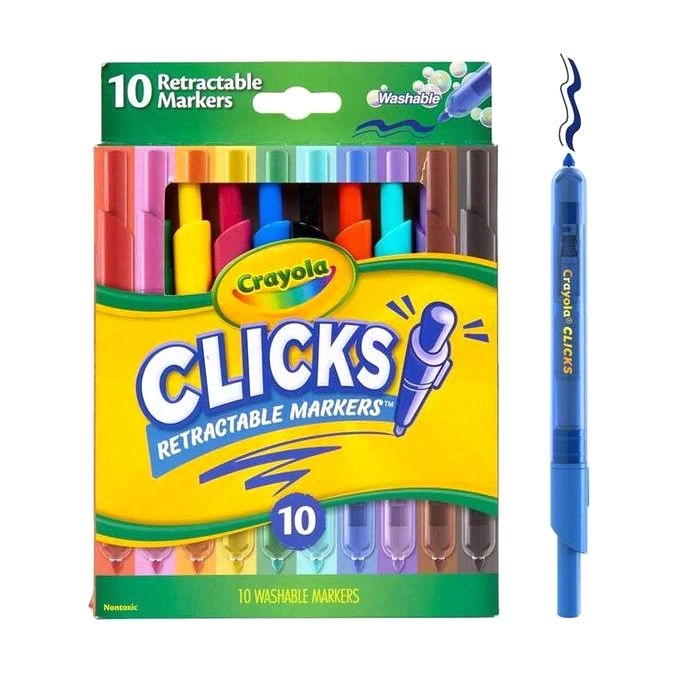 Crayola Clicks Retractable Markers - 10 different shades conical tips