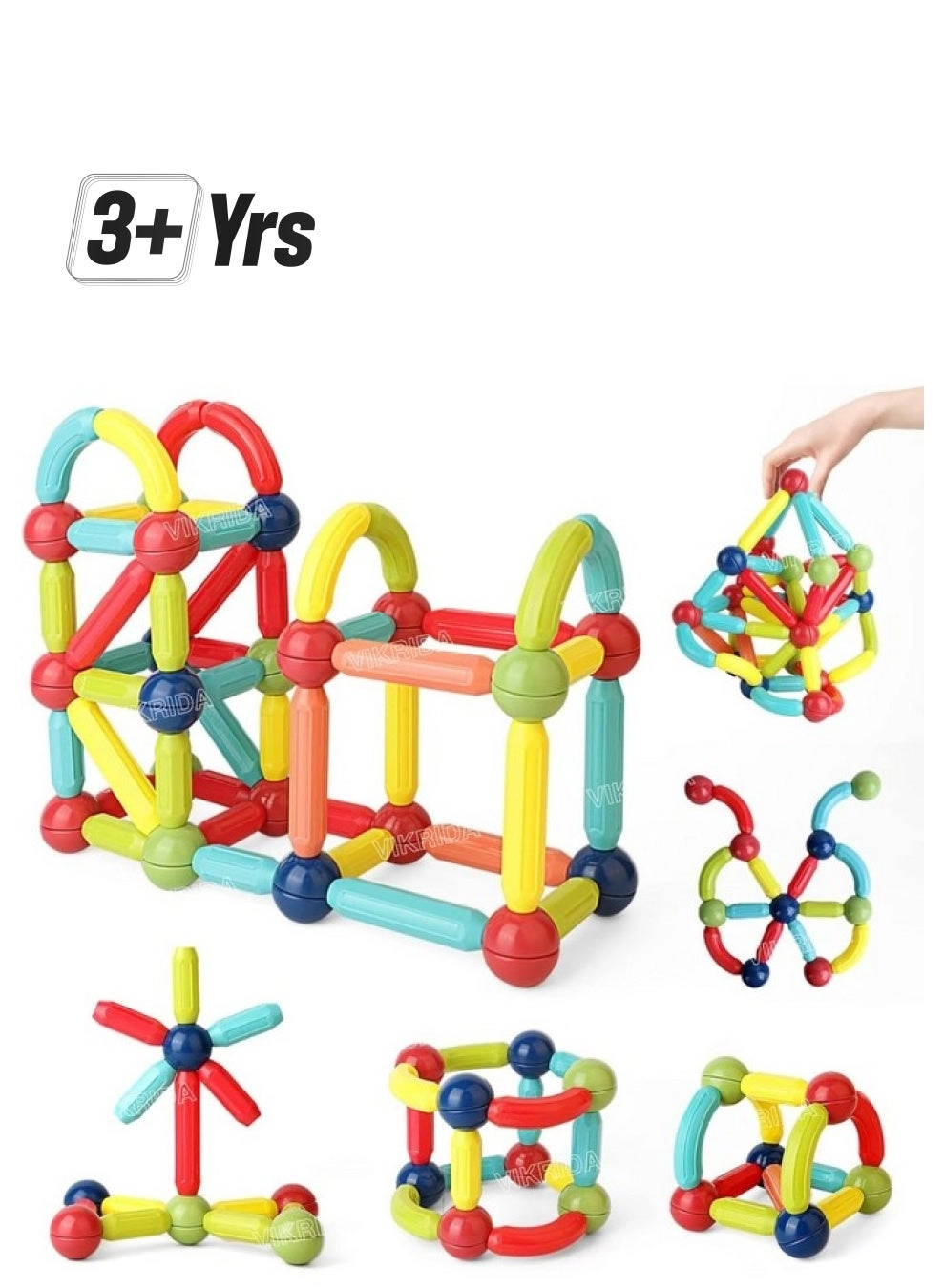 VikriDa Magnetic Sticks - Construction 52 pcs