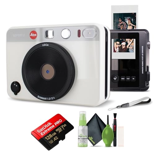 Sofort 2 - White + Travel Bag + Cleaning kit + Fujifilm Instax Mini Instant Film - 20 Exposures + microSDXC Extreme Pro - 128GB
