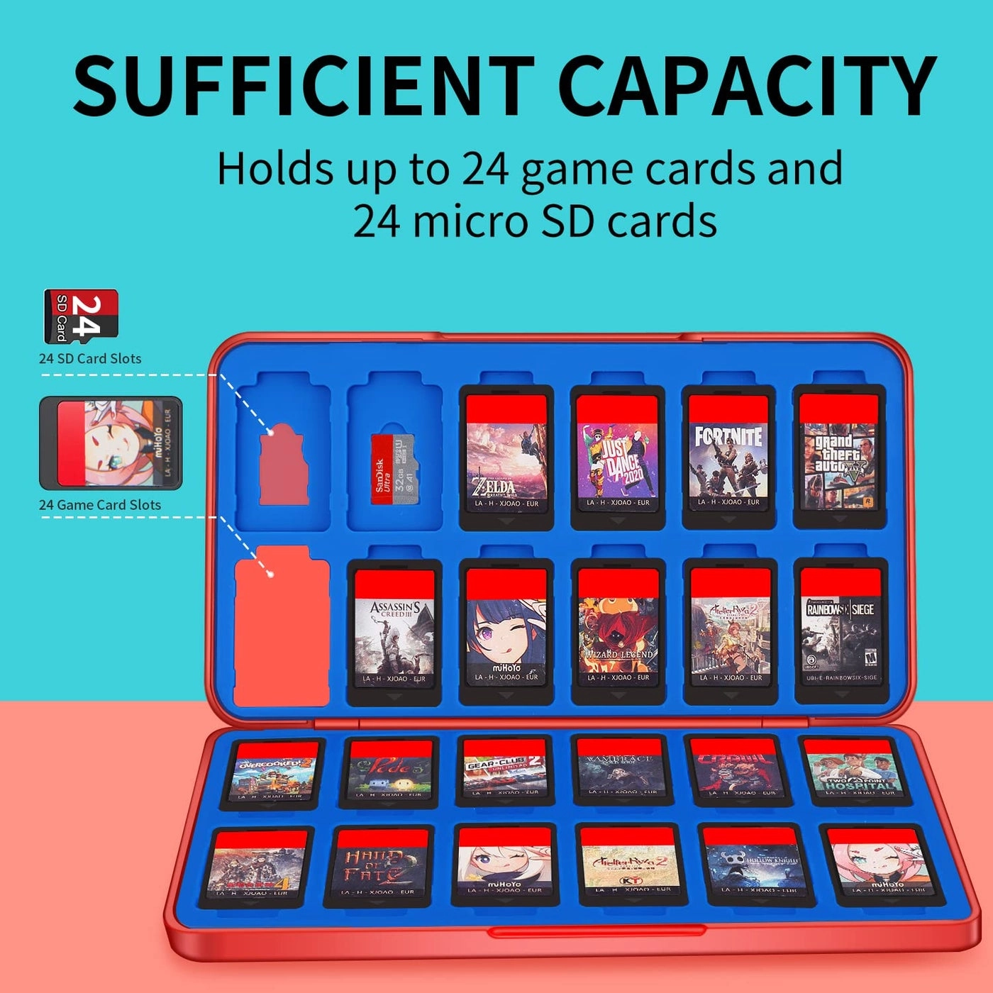 Switch Game Holder Case - 24 Cartridge Slots 24 Micro SD Card Storage Slim Portable