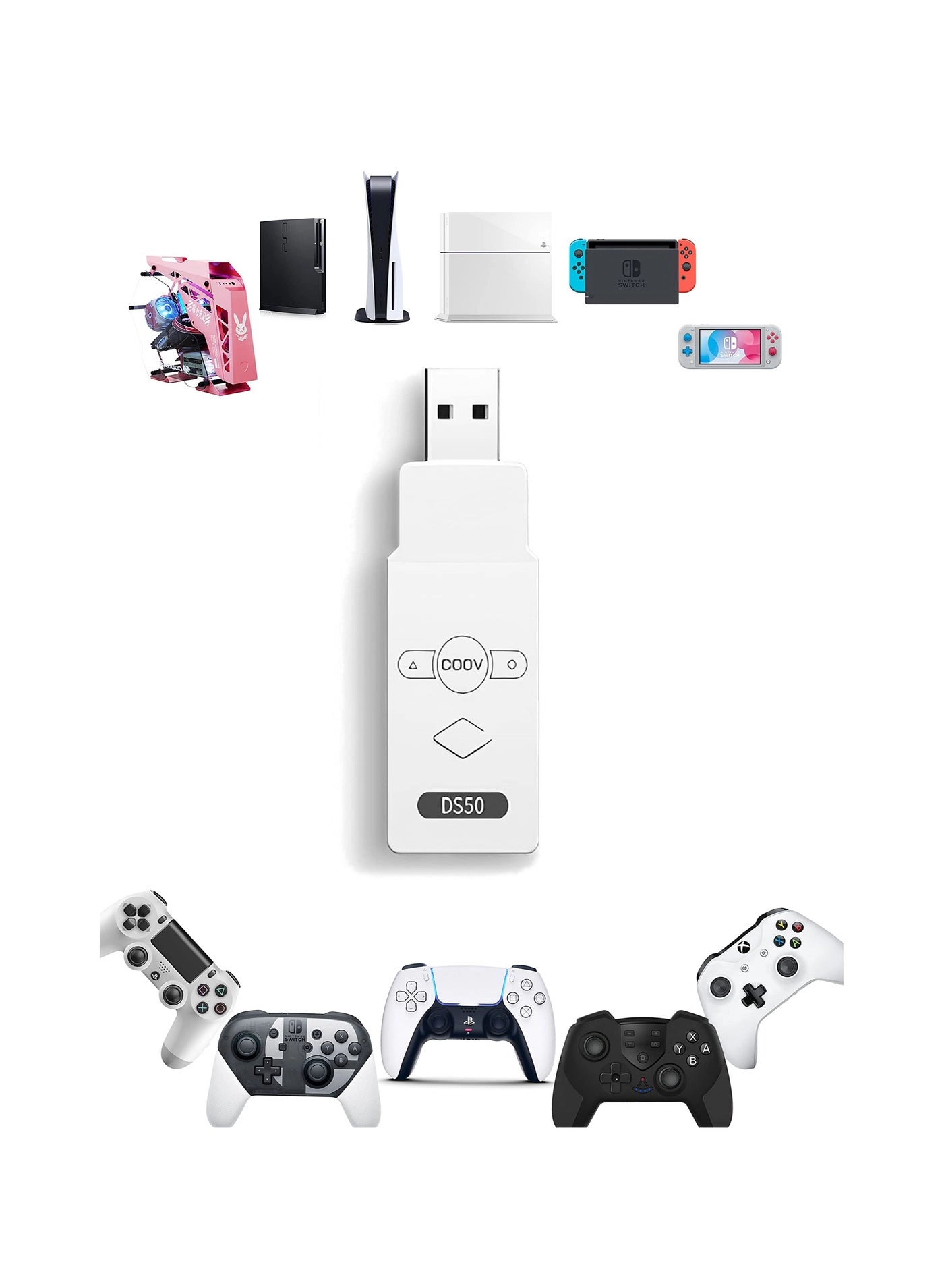 SYOSI Wireless Controller Adapter - Bluetooth Xbox Series X/S Xbox One PS5 PS4 Switch Windows 11 & 10 PC