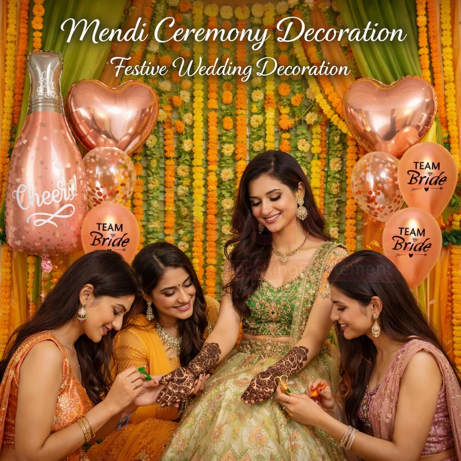 Cheers Champagne Bottle Balloon + Heart Foil Balloon + Confetti Balloon + Team Bride Balloon - Pack of 7 Bachelorette, Bridal Shower