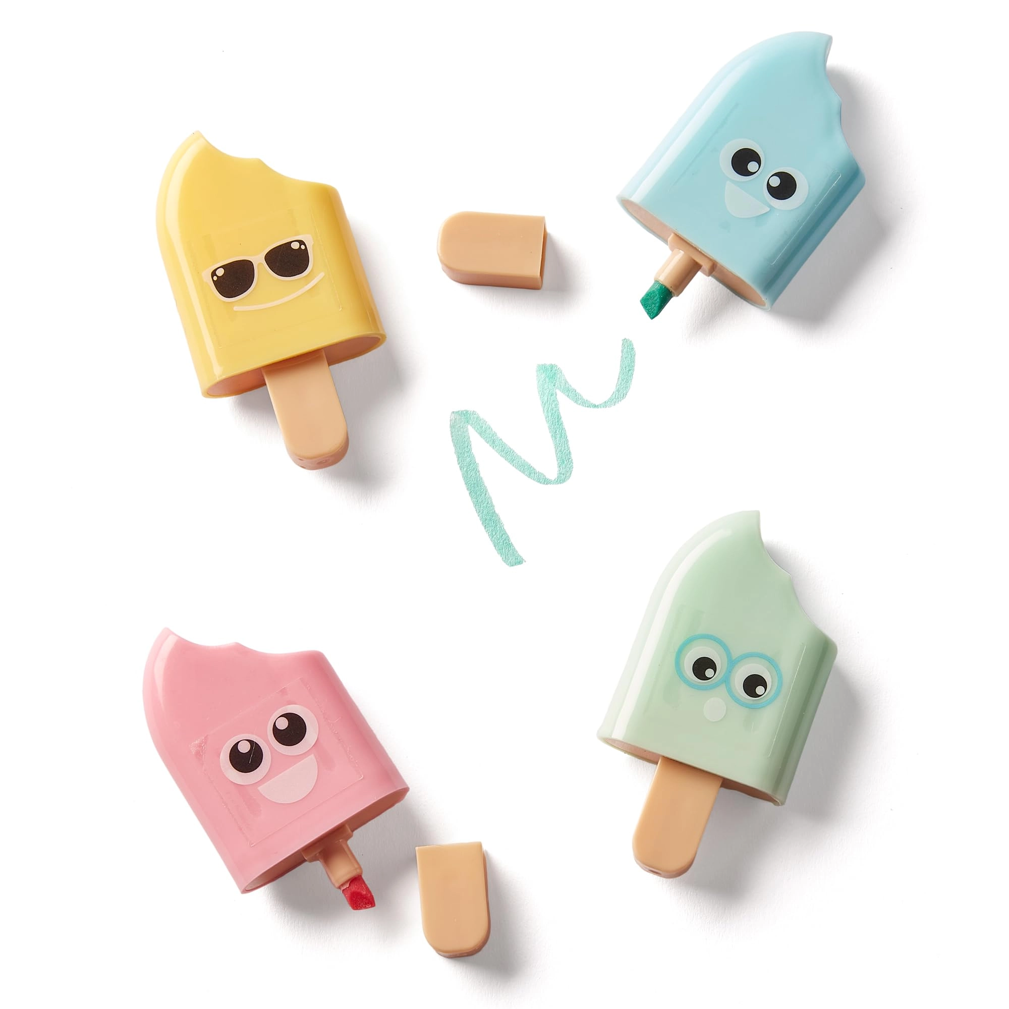 Ice Lolly Shaped Coloured Highlighter Pens - Yellow, Green, Blue, Pink Broad
