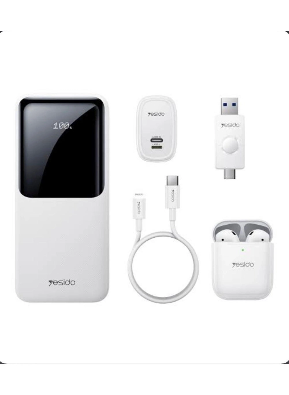 Power Bank - High-Capacity + TWS Earbuds + Fast Charger - Fast charging + Type-C Cable + USB OTG Adapter