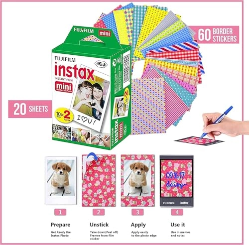 Instax Mini Link 3 - Smartphone Printer + Protective Case + INSTAX MINI Instant Film - 20 Sheets + Hanging Photo Frames + Microfiber Cleaning Cloth