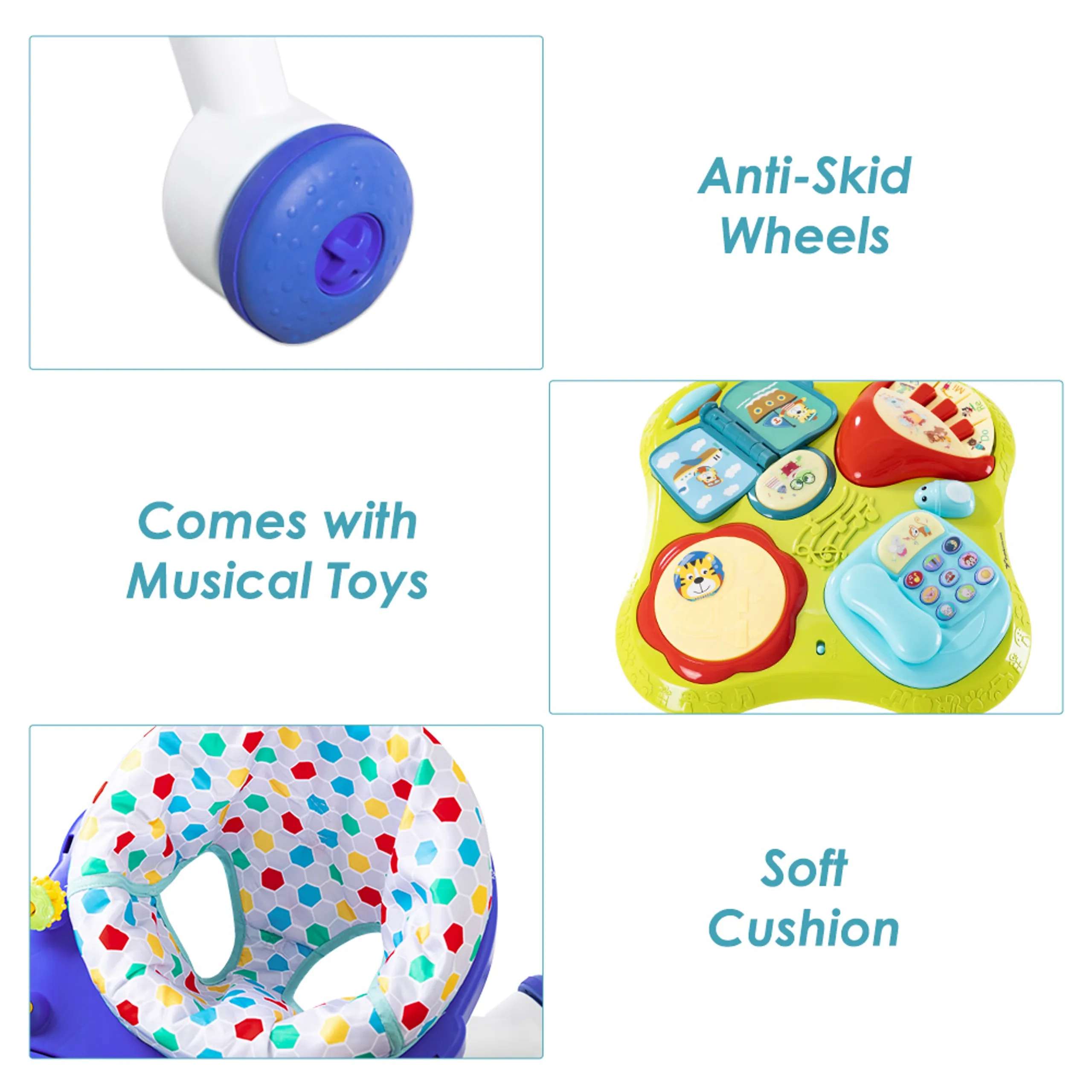 3 in 1 Baby Walker - Green Musical keyboard