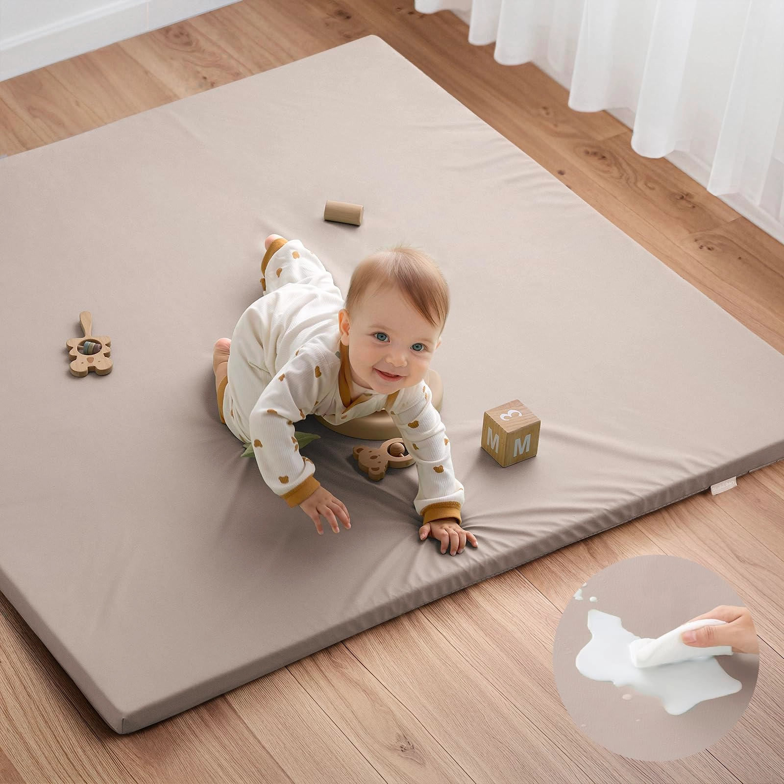 Vegan Leather Baby Play Mat - 50x50 Taupe