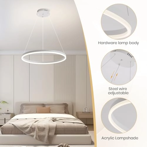 Single Ring White LED Chandelier - 3000K-6000K Dimmable