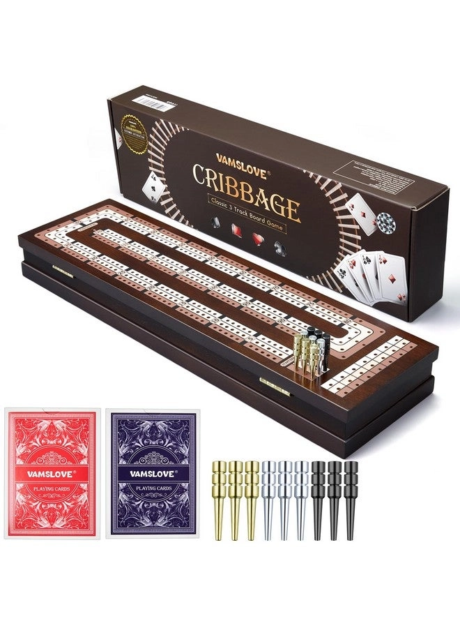 Vamslove Cribbage Board - Magnetic 3-Track Scoreboard 9 Metal Pegs