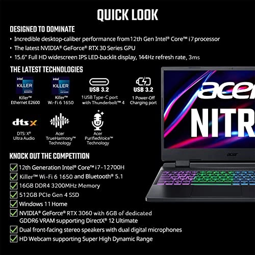 Nitro 5 AN515-58-74A0 - 15.6'' Core i7-12700H 16GB DDR4 512GB SSD