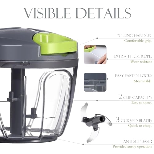 Manual Food Processor - 16.9 Fluid Ounces three blades