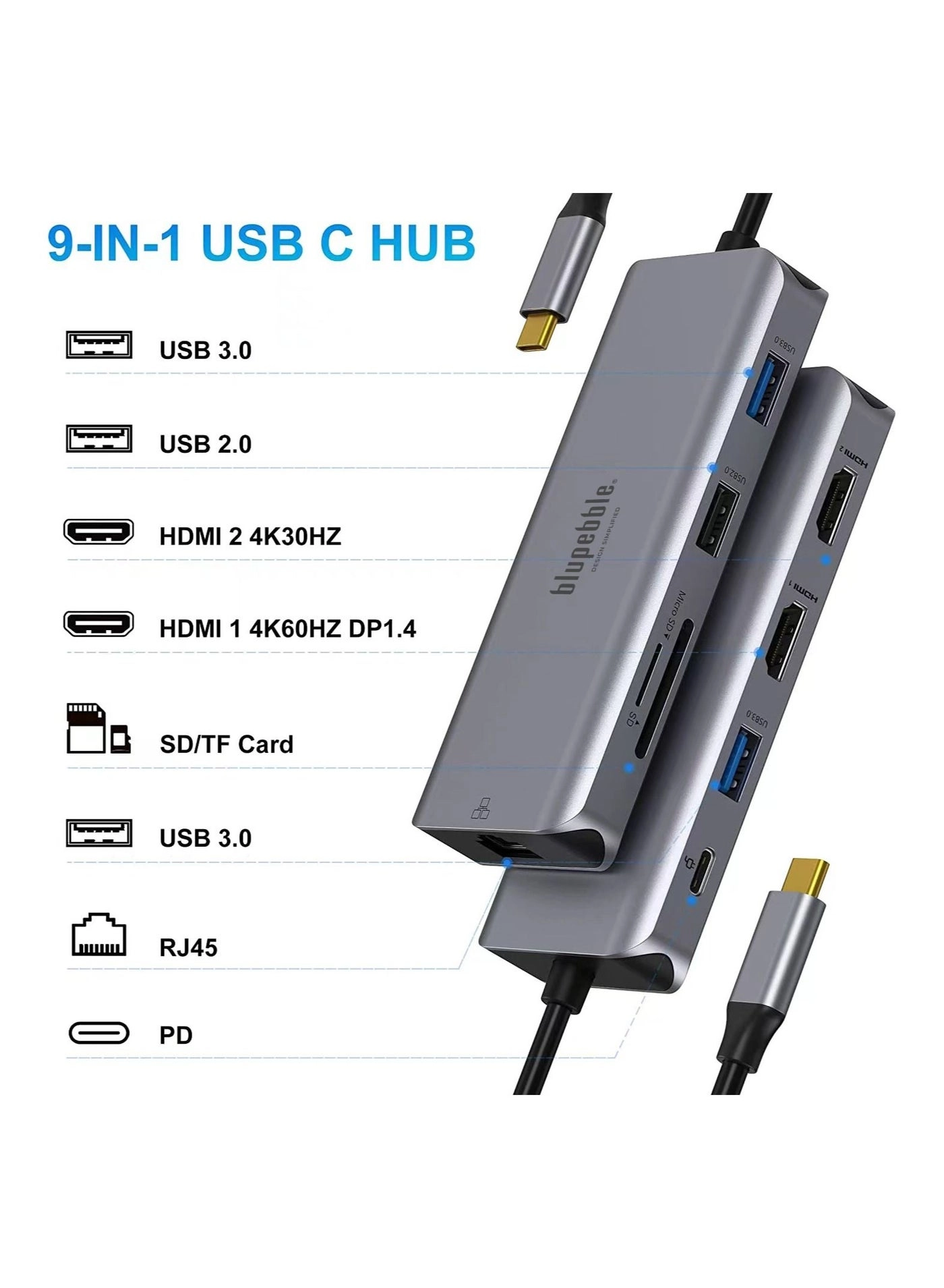 C9 Multimedia Hub - 9-in-1 Grey